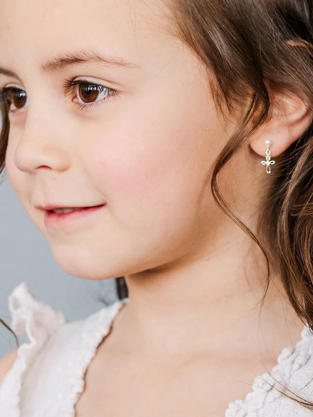 NEW! Girls Pearl & CZ Cross Dangle Earrings, Sterling Silver in Giftbox